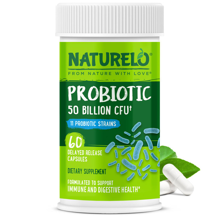 NATURELO Probiotics for Digestive Health, 50 Billion CFU, 60 Vegetarian