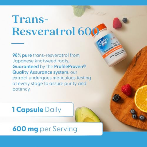 Doctors Best Trans- Resveratrol 600, 98% Pure Trans-Resveratro, Non-GMO, Gluten