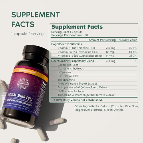 Primal Harvest Brain Supplement, Primal Mind Fuel Brain Booster for Focus