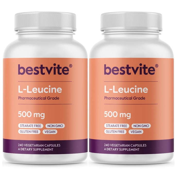 BESTVITE Filler-Free L-Leucine 500mg per Capsule (480 Vegetarian Capsules)
