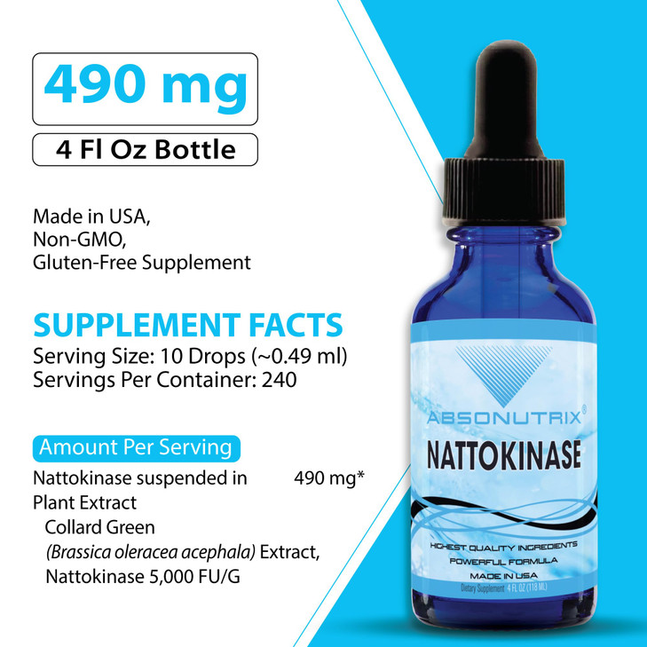 Absonutrix Nattokinase Supplement 490 mg, 4 Oz Liquid, 240 Servings-5000 Fu