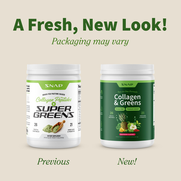 Snap Supplements Super Greens Powder with Collagen Peptides, 26 Fruits