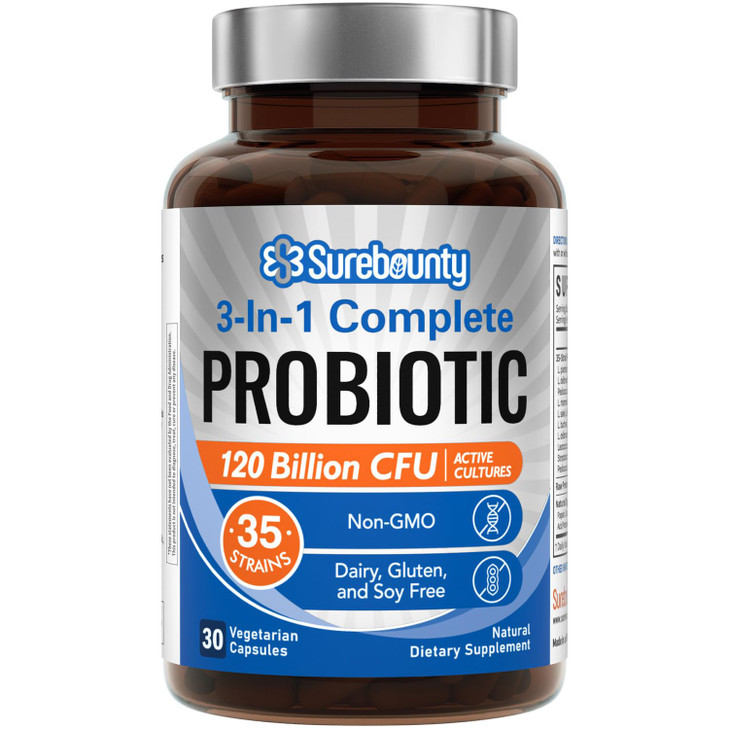Surebounty Probiotics 120 Billion CFU, Probiotics for Men & Women, Prebiotics +