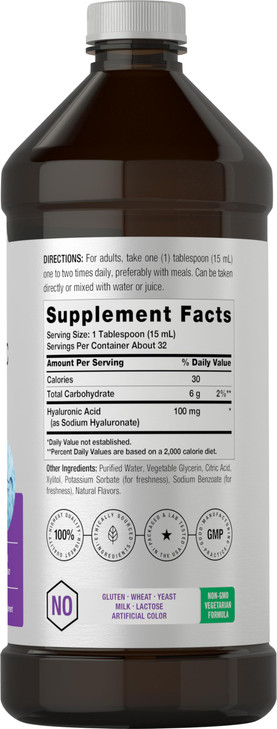 Horbäach Liquid Hyaluronic Acid Supplement - 100 mg - 16 oz