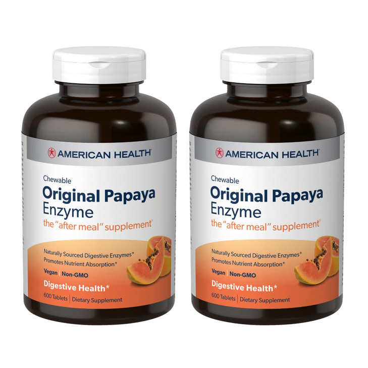 American Health Enzymes Chewable Original Papaya Enzyme 600 Tablets - Pack of 2