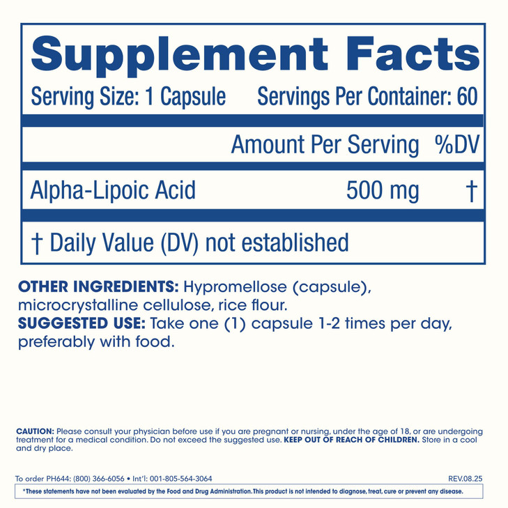 ProHealth Alpha Lipoic Acid High Potency 500mg Promotes Metabolism, Younger