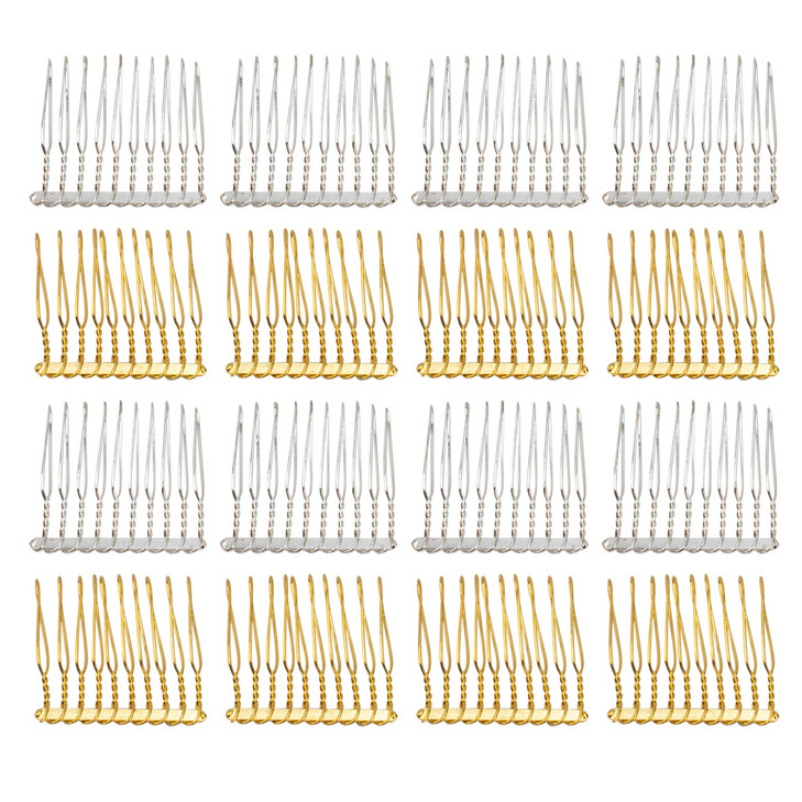AUEAR, 20 Pack 10 Teeth Metal Veil Comb Hair Wire Clips Twist Bridal Wedding Combs Silver Gold