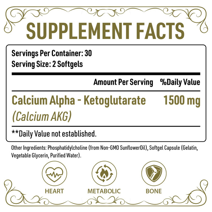 AJAXERRUE Liposomal Calcium AKG Supplement 1500 MG (Alpha-Ketoglutaric Acid)