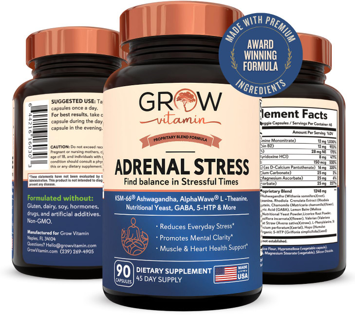 Grow Vitamin Adrenal Stress Advanced Formula, Organic KSM-66 Ashwagandha