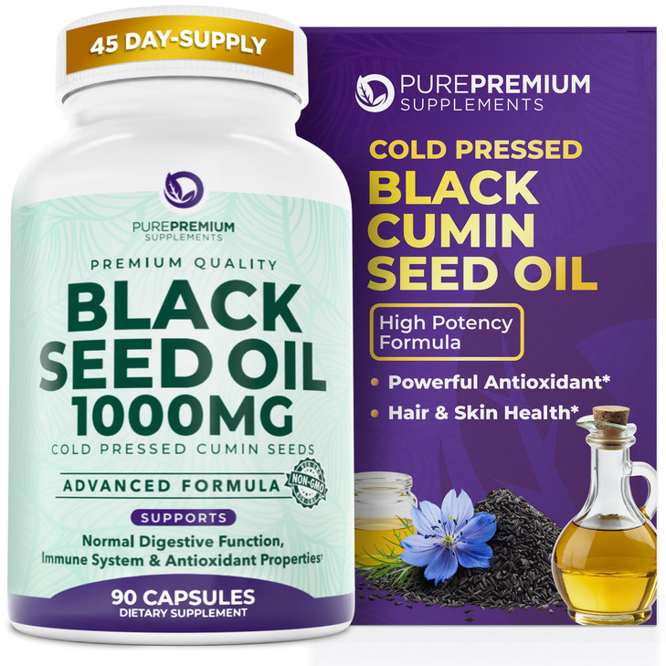 Black Seed Oil 1000mg per Serving. Non-GMO & Vegetarian Black Seed Oil Capsules
