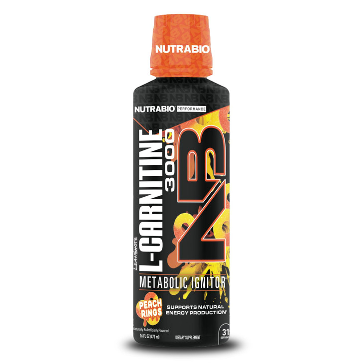 NutraBio - L-Carnitine Liquid Shots - 3000mg, (Peach Rings)
