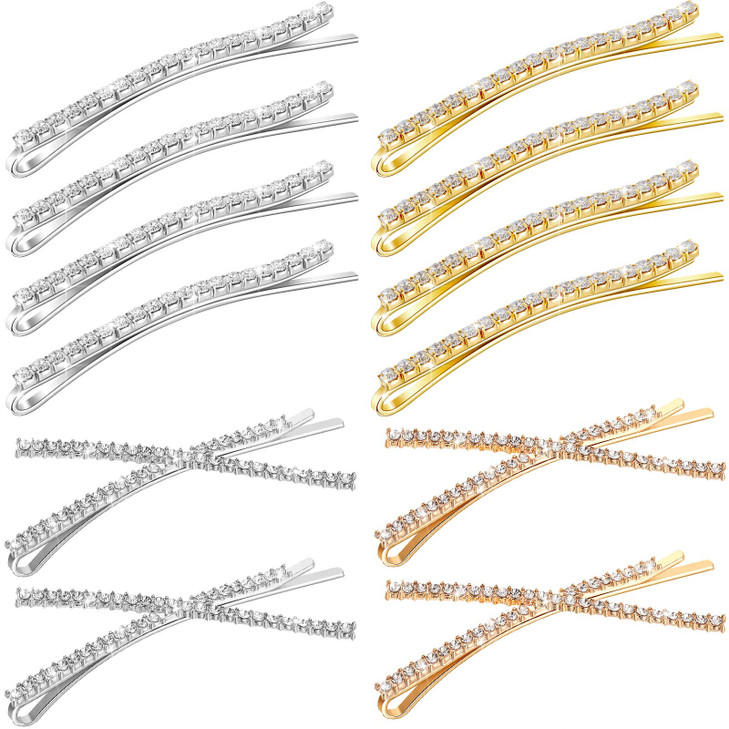 12 Pieces Rhinestone Bobby Pins Decorative Fancy Crystal Hair Clips Shiny Metal X Shaped Barrettes Bling Diamond Wedding Bridal Shower Hair Accessori