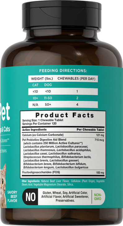 Horbaach Probiotics for Dogs & Cats - 120 Chewable Tablets