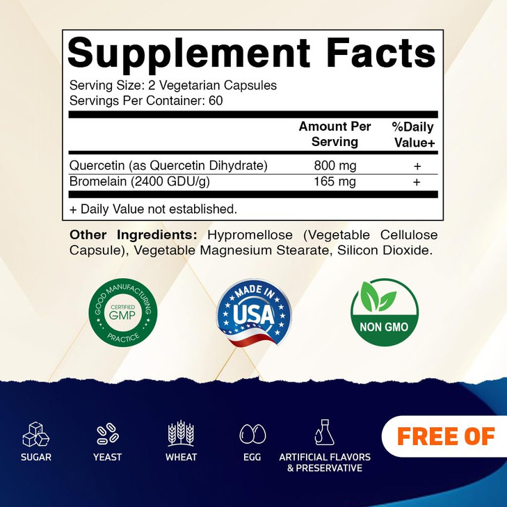 Vitamatic Quercetin with Bromelain - 120 Vegetarian Capsules.