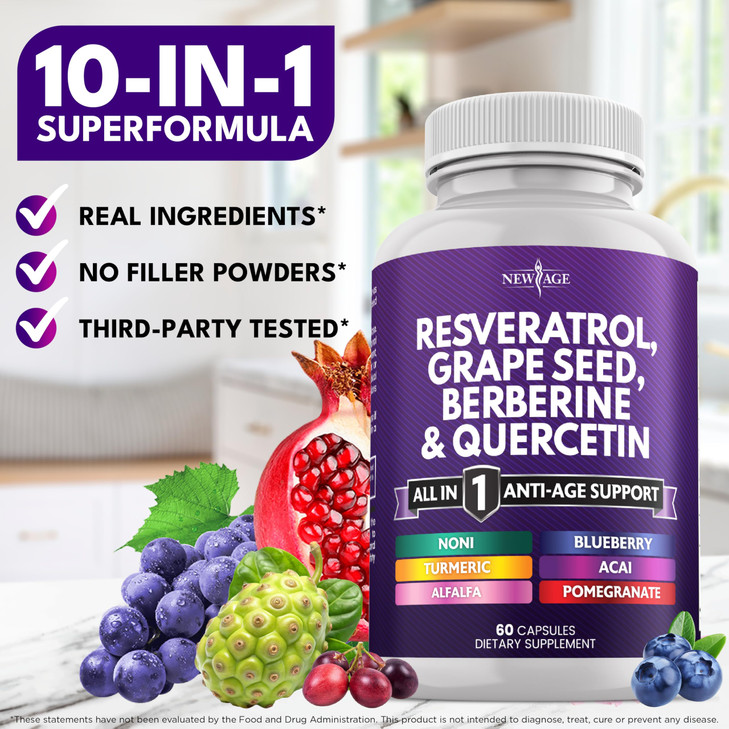 NEW AGE Resveratrol, Berberine, Grape Seed Extract, Quercetin, Supplement