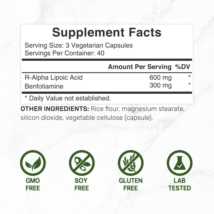 DEAL SUPPLEMENT R Alpha Lipoic Acid 600mg with Benfotiamine 300mg Per Serving