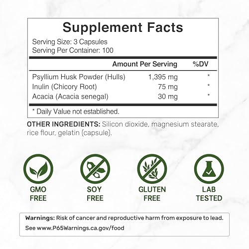 Psyllium Husk 1500mg Per Serving, 300 Capsules