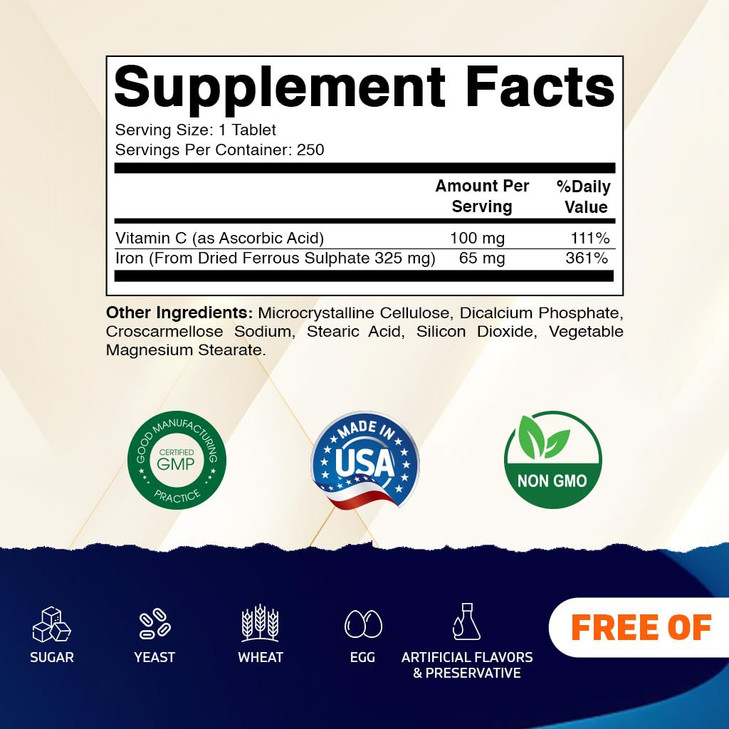 Vitamatic Ferrous Sulfate 325 mg with Vitamin C 100 mg (65 mg Elemental Iron)