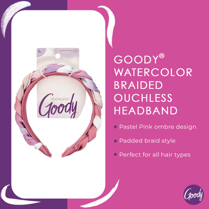 Goody Ouchless Headband For All Hair Types - Watercolor, Pink - Comfort Fit for All-Day Wear - Beautiful Design for Instant Style - Pain-Free Hair Ac