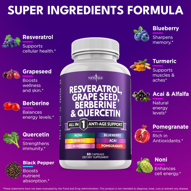 NEW AGE Resveratrol, Berberine, Grape Seed Extract, Quercetin, Polyphenol