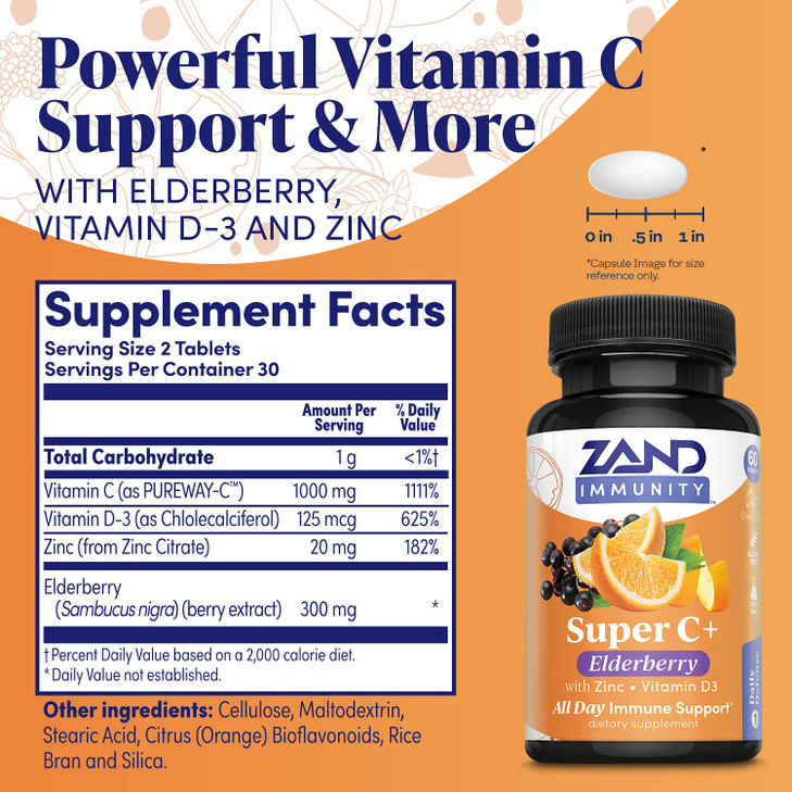 Zand Immunity Super C+ with Elderberry, All Day Immune Support, 1000mg PureWay-C