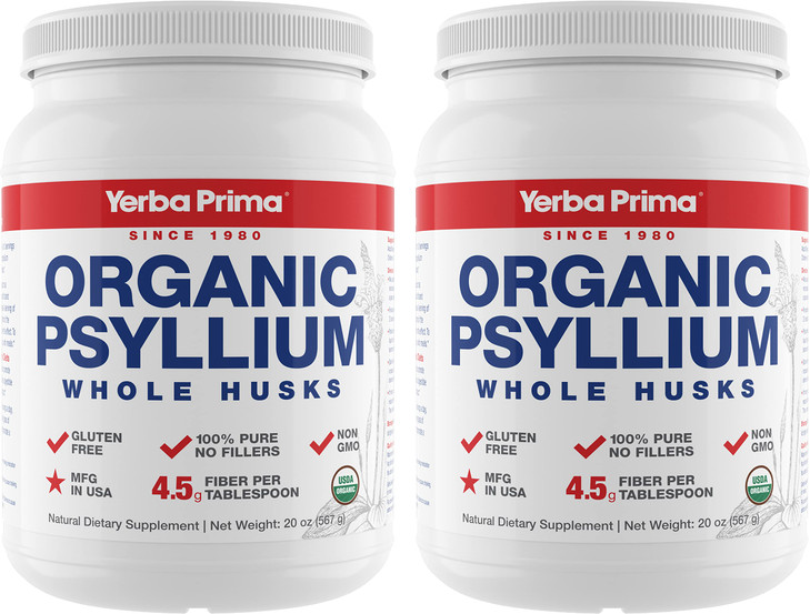 Yerba Prima Organic Whole Psyllium Husks Fiber - 20 oz (Pack of 2)