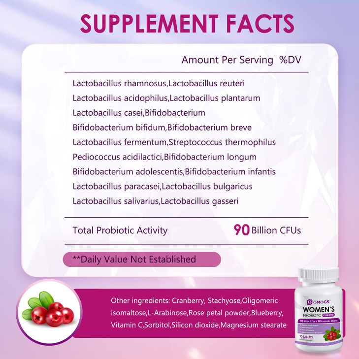OMOGS Women's Probiotic, with Cranberry Extract, Organic Prebiotics & Vitamin C