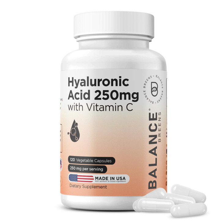 Pure Hyaluronic Acid Supplement 250mg with Vitamin C 50mg, 120 Vegan Capsules
