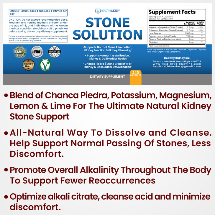Stone Solution Capsules- Natural Dissolver, Kidney Stone Support & Kidney