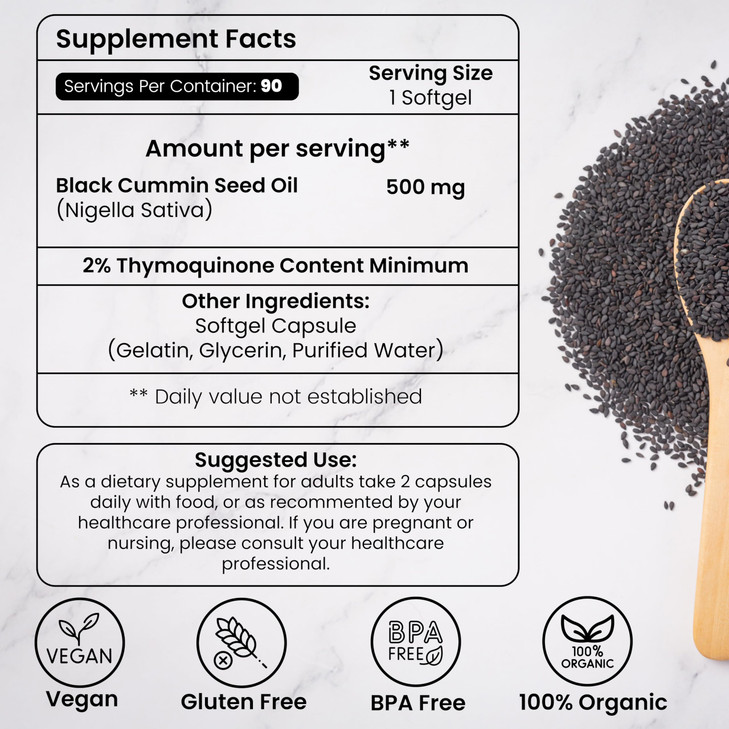 HERBOGANIC Cold Pressed Black/Seed Oil Softgels Capsules - 90 Count
