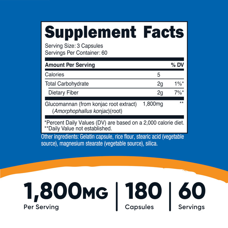 Nutricost Glucomannan 1,800mg Per Serving, 180 Capsules
