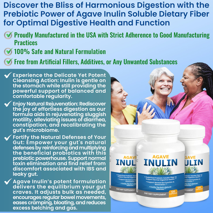 Agave Inulin Capsules Digestive Support Soluble Fiber Prebiotic Agave Inulin 120