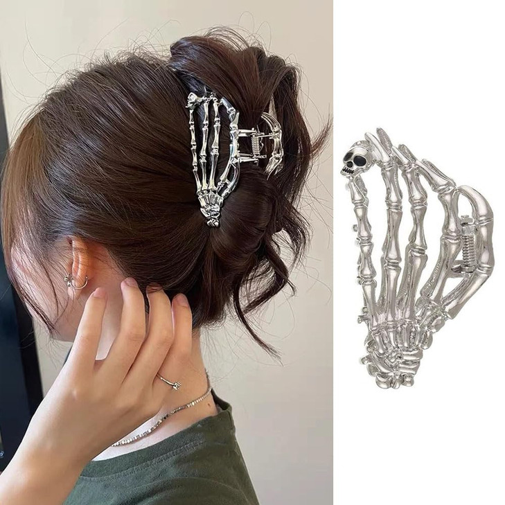 1Pcs Spider Shape Hair Claws - Women's Punk Style Metal Sliver No Crease Clips for Halloween Party, Holiday Dress Up, and Hair Decoration