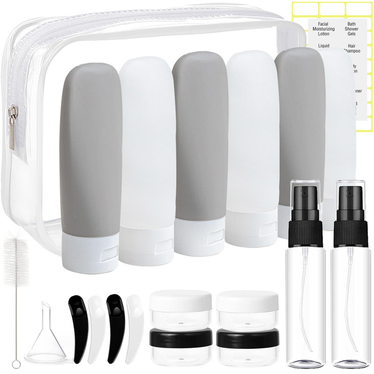 DEWSENSI 20 Pack Travel Bottles Set - TSA Approved Leak Proof Containers Kit for Toiletries - Portable Refillable Accessories for Shampoo, Conditione
