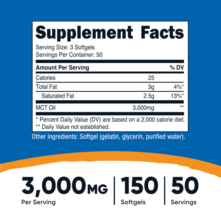 Nutricost MCT Oil Softgels 1000mg, 150 SFG (3,000mg Serv)