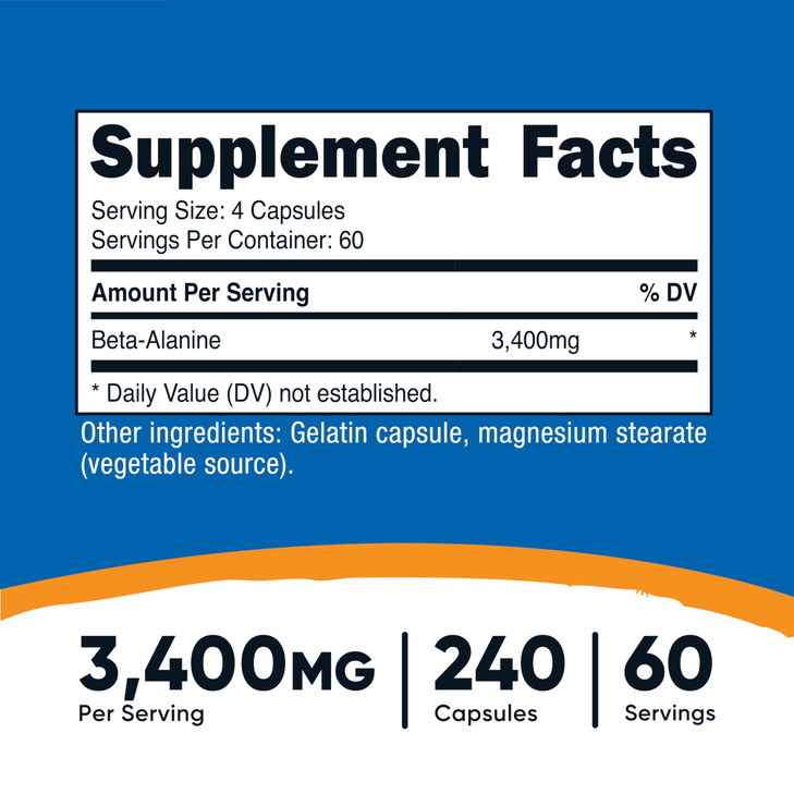 Nutricost Beta-Alanine Capsules 3400mg, 240 Capsules (60 Serv)