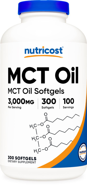 Nutricost MCT Oil Softgels 1000mg, 300 SFG (3,000mg Serv)