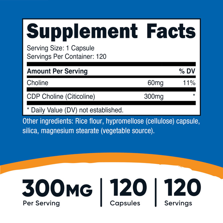 Nutricost CDP Choline (Citicoline) 300mg, 120 Vegetarian Capsules