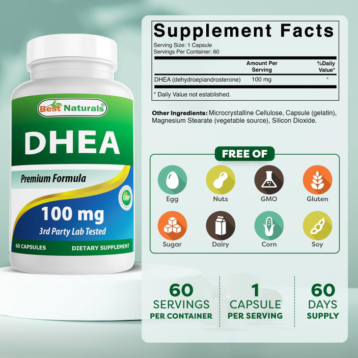 Best Naturals DHEA 100mg Supplement 60 Capsules