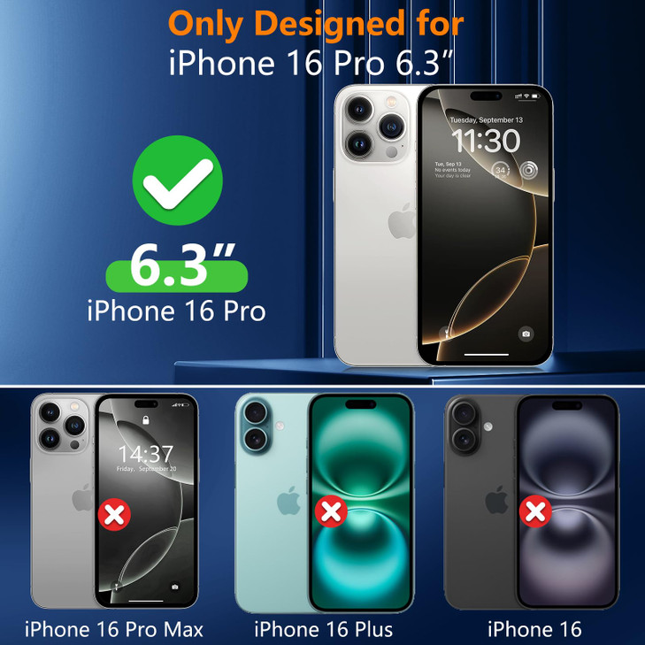 SPIDERCASE Magnetic for iPhone 16 Pro Case, with 2 Pcs [Tempered Glass Screen Protector] [ Military Grade Drop Protection] Invisible Kickstand Slim C