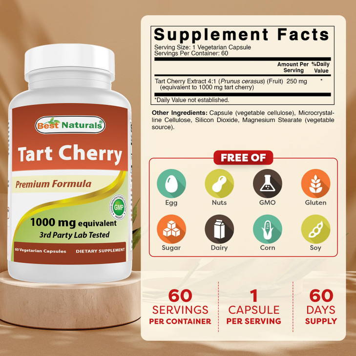 Best Naturals Tart Cherry Extract 1000 mg 60 Vcaps