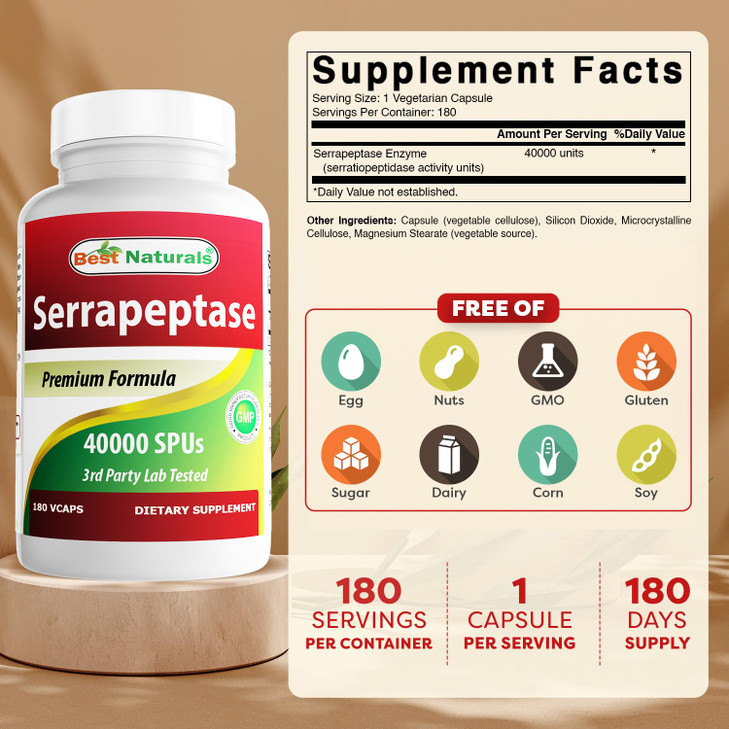 Best Naturals Serrapeptase 40000 SPUs 180 Capsules