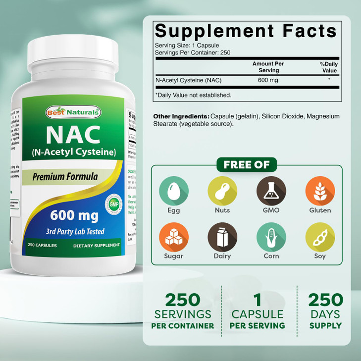 Best Naturals NAC - N Acetyl Cysteine 600 mg 250 Capsules