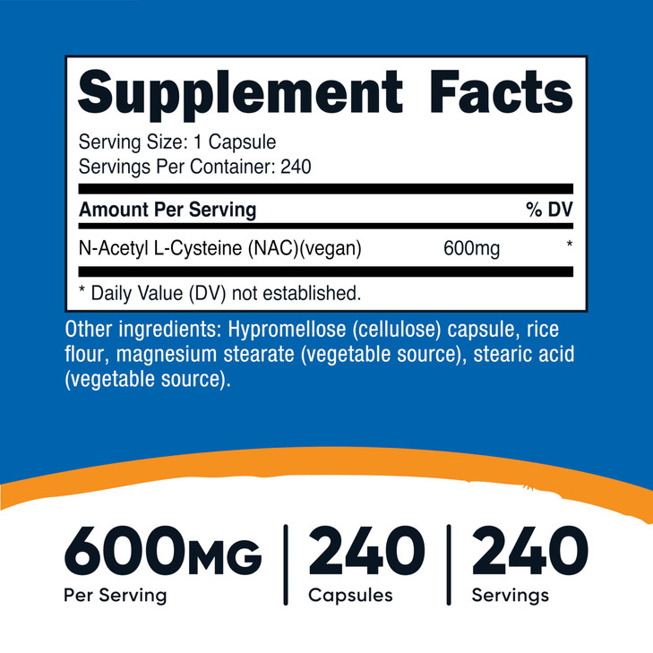 Nutricost N-Acetyl L-Cysteine (NAC) 600mg, 240 Vegetarian Capsules
