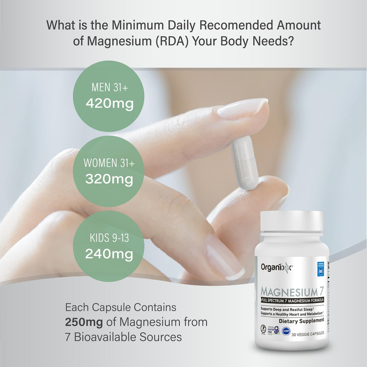 Organixx Magnesium Supplement, Natural Magnesium Capsules for Sleep Support