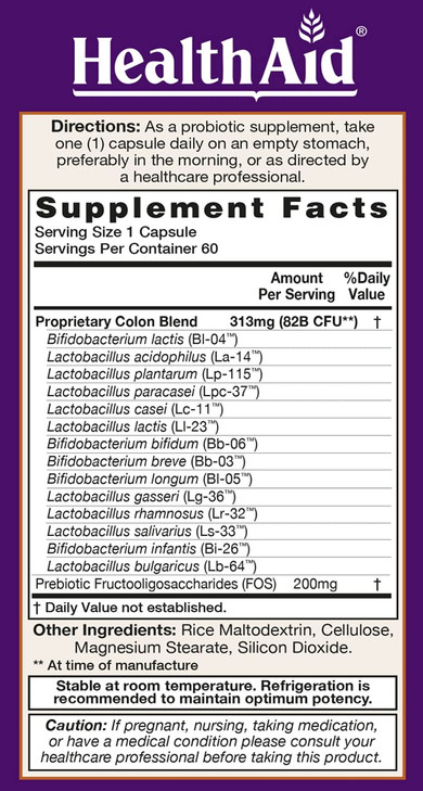 HealthAid ColonProbio 82 Billion with Prebiotic, 14 Strains, Once Daily, 60ct