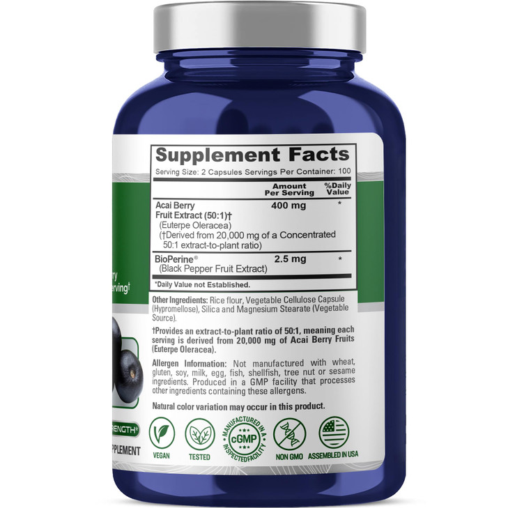 NusaPure Acai Berry 50:1 Extract - Suitable for Vegetarian/Vegan, Non