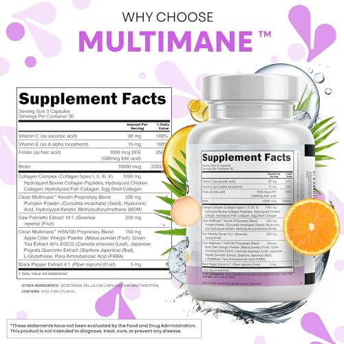 Clean Nutraceuticals Collagen Pills 1000mg Biotin 10000mcg Keratin Saw Palmetto