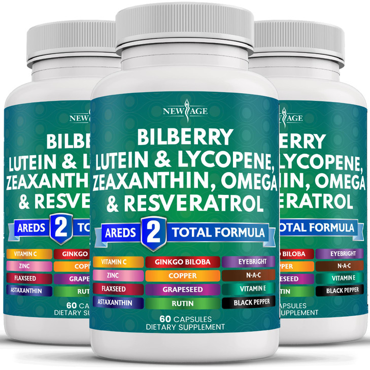 NEW AGE Eye Health Vitamins with Bilberry Lutein & Zeaxanthin Lycopene