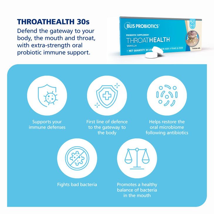 BLIS ThroatHealth Oral Probiotics K12 - Immune & Throat Support, Vanilla